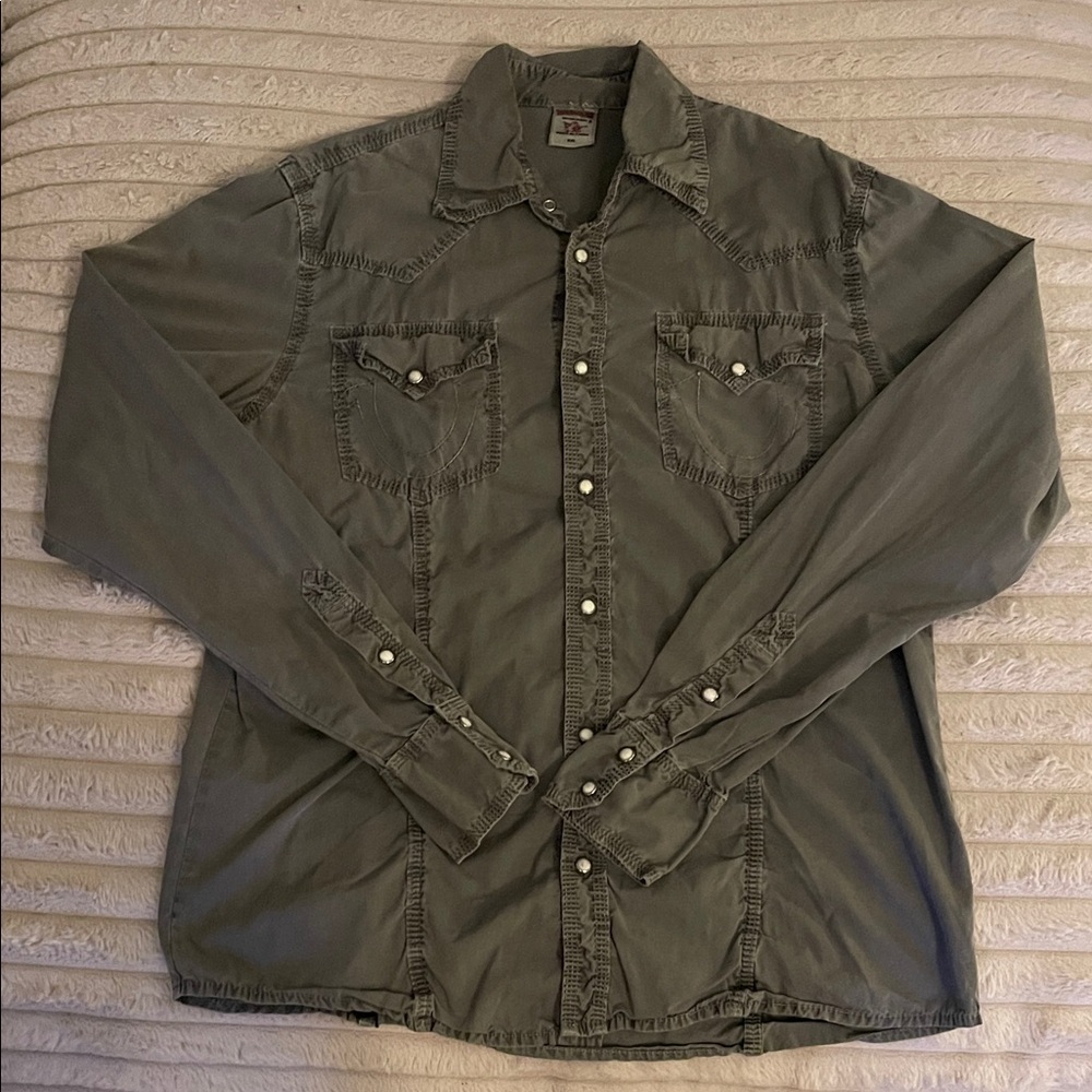 True Religion Olive Button-Up Shirt Jacket